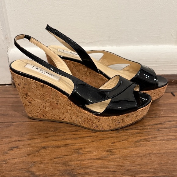 LK Bennett Shoes - LK Bennett Black Patent Wedge Sandals